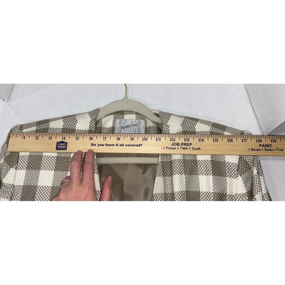 Vintage Jaqueline Ferrar Blazer Womens Size 16 Taupe White Double Breast Checker - Picture 8 of 12